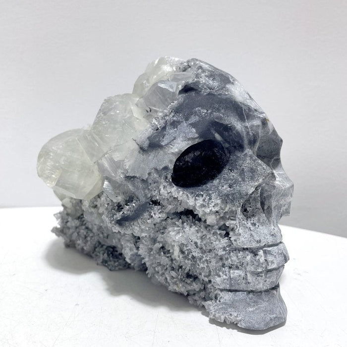 3 Pieces Black Clear Quartz Cluster Skull Carving