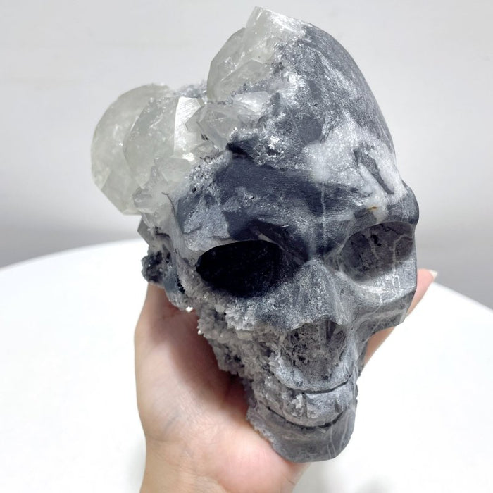 3 Pieces Black Clear Quartz Cluster Skull Carving