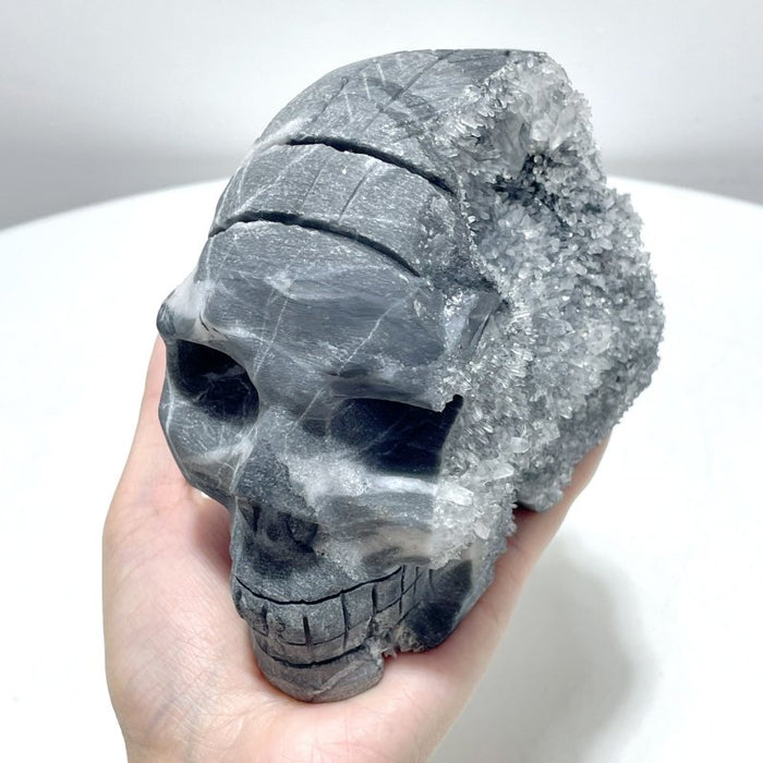 3 Pieces Black Clear Quartz Cluster Skull Carving