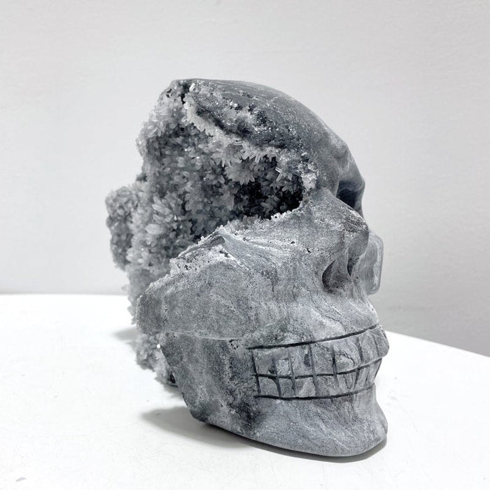 3 Pieces Black Clear Quartz Cluster (Mixed Pyrite) Skull Carving