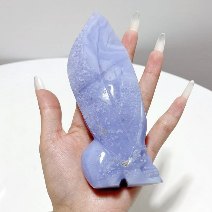 3 Pieces Blue Lace Agate Skull Carving