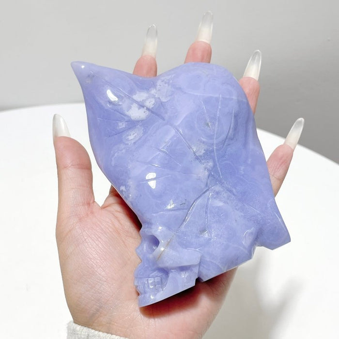 3 Pieces Blue Lace Agate Skull Carving
