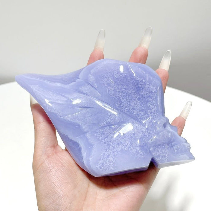 3 Pieces Blue Lace Agate Skull Carving