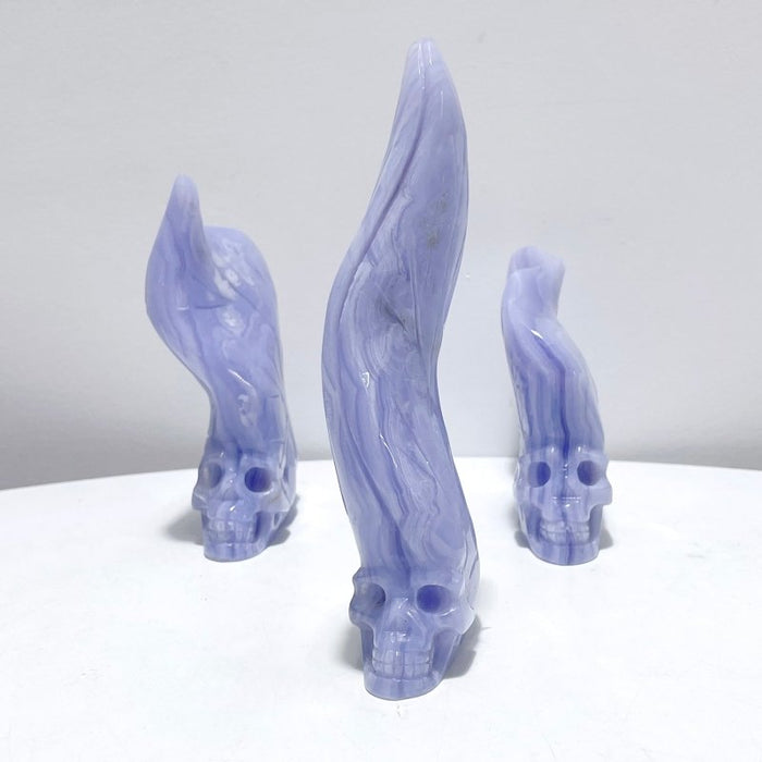 3 Pieces Blue Lace Agate Skull Carving