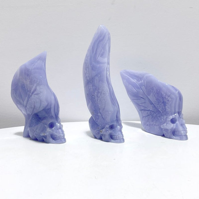 3 Pieces Blue Lace Agate Skull Carving
