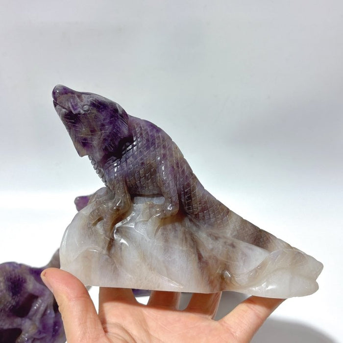 3 Pieces Chevron Amethyst Lizard Carving