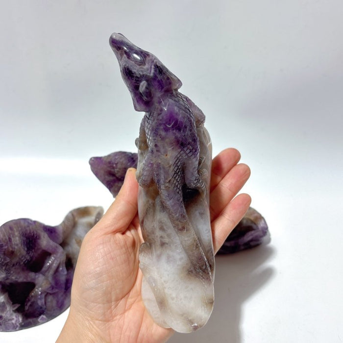 3 Pieces Chevron Amethyst Lizard Carving
