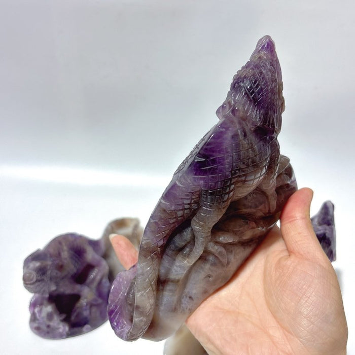 3 Pieces Chevron Amethyst Lizard Carving