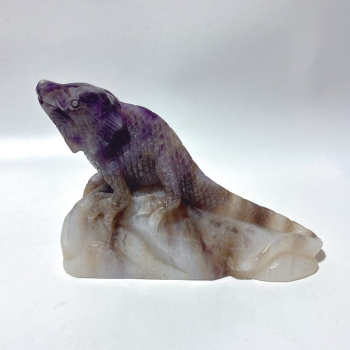 3 Pieces Chevron Amethyst Lizard Carving