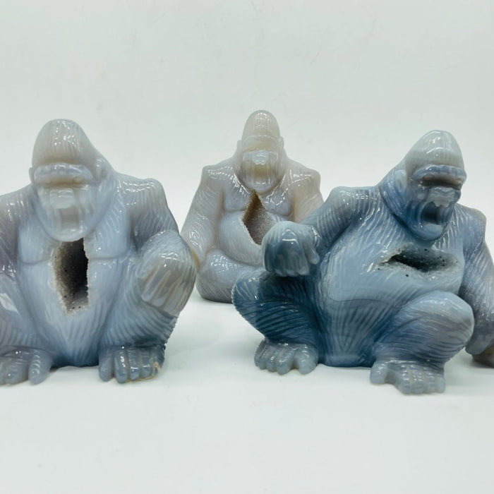 3 Pieces Geode Druzy Agate King Kong Ape Carving