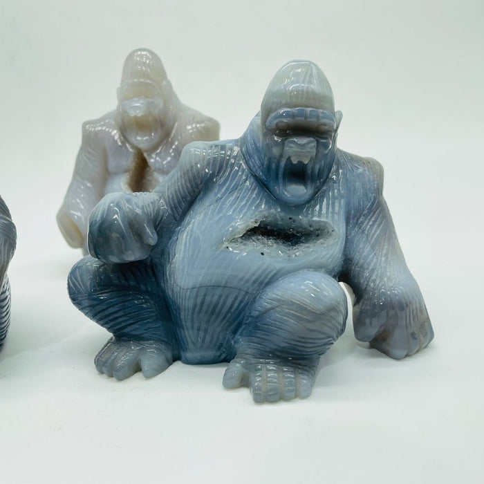 3 Pieces Geode Druzy Agate King Kong Ape Carving