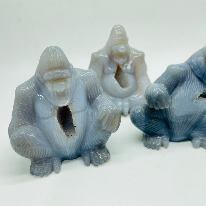 3 Pieces Geode Druzy Agate King Kong Ape Carving