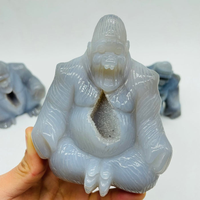 3 Pieces Geode Druzy Agate King Kong Ape Carving