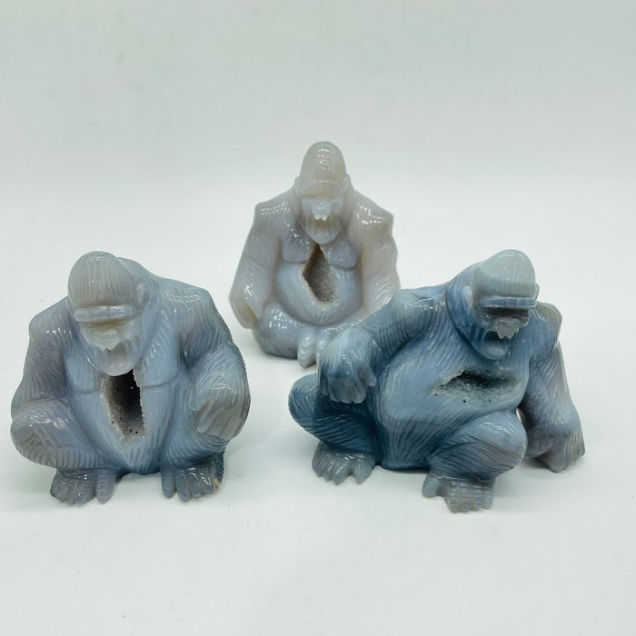 3 Pieces Geode Druzy Agate King Kong Ape Carving
