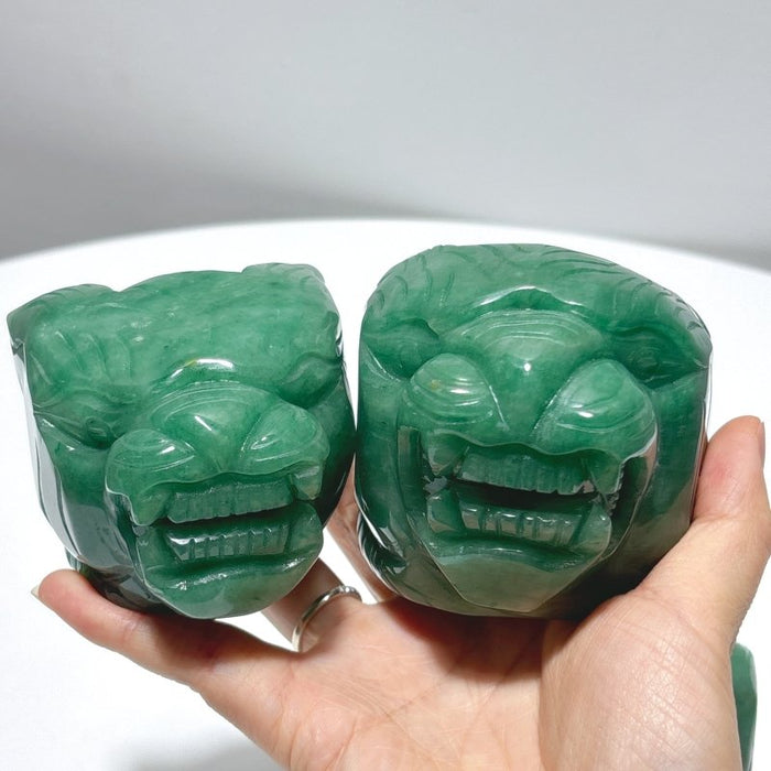 3 Pieces Green Aventurine Tiger Head Carving
