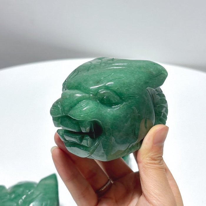 3 Pieces Green Aventurine Tiger Head Carving