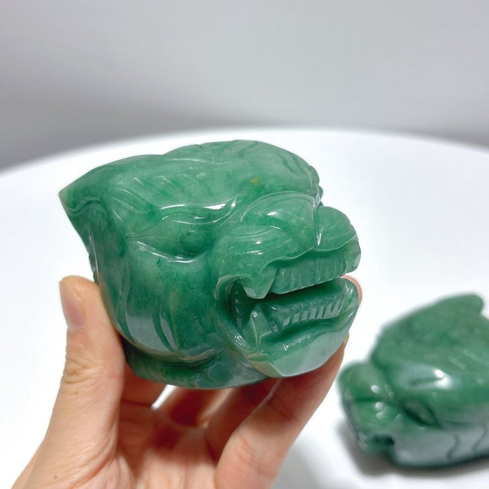 3 Pieces Green Aventurine Tiger Head Carving