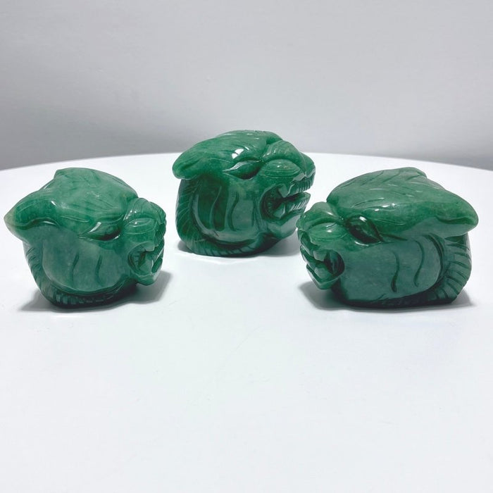 3 Pieces Green Aventurine Tiger Head Carving
