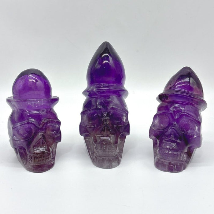 3 Pieces High Quality Amethyst Skull Carving