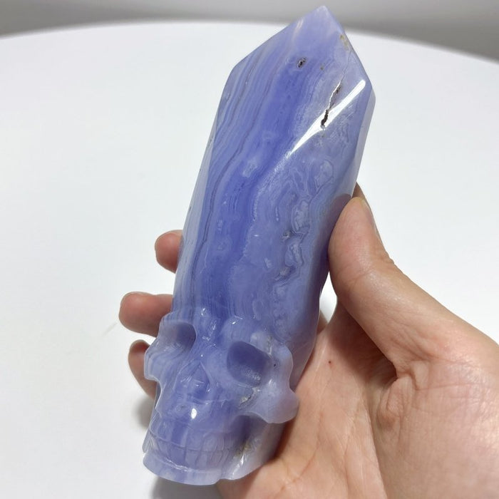 3 Pieces High Quality Blue Lace Agate Skull Carving