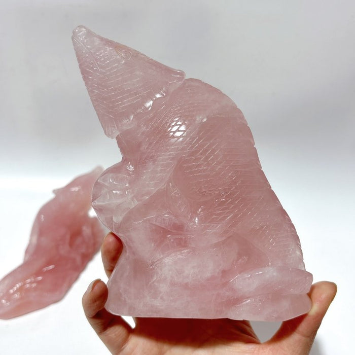 3 Pieces High Quality Rose Quartz Lizard Carving