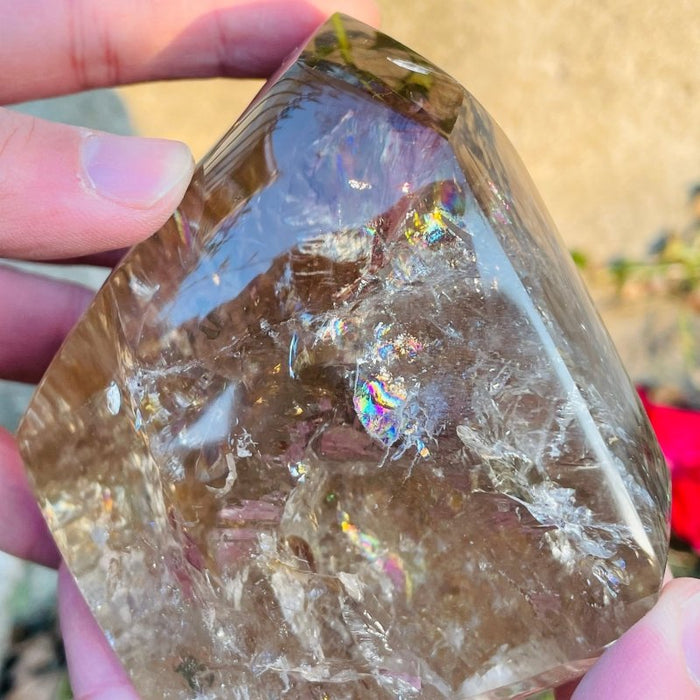 3 Pieces Large Beautiful Rainbow Polished Clear Quartz Smoky Quartz