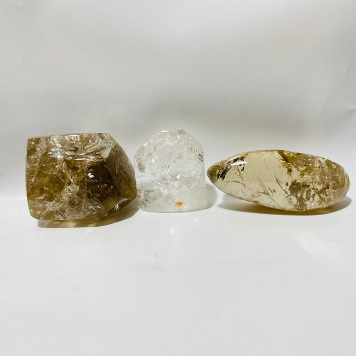 3 Pieces Large Beautiful Rainbow Polished Clear Quartz Smoky Quartz