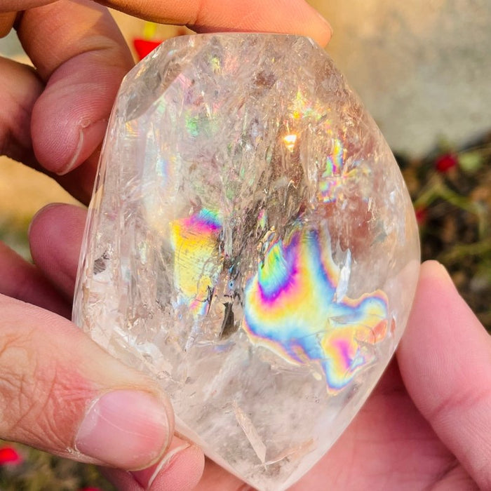3 Pieces Large Beautiful Rainbow Polished Clear Quartz Smoky Quartz