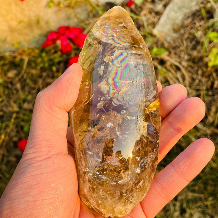 3 Pieces Large Beautiful Rainbow Polished Clear Quartz Smoky Quartz