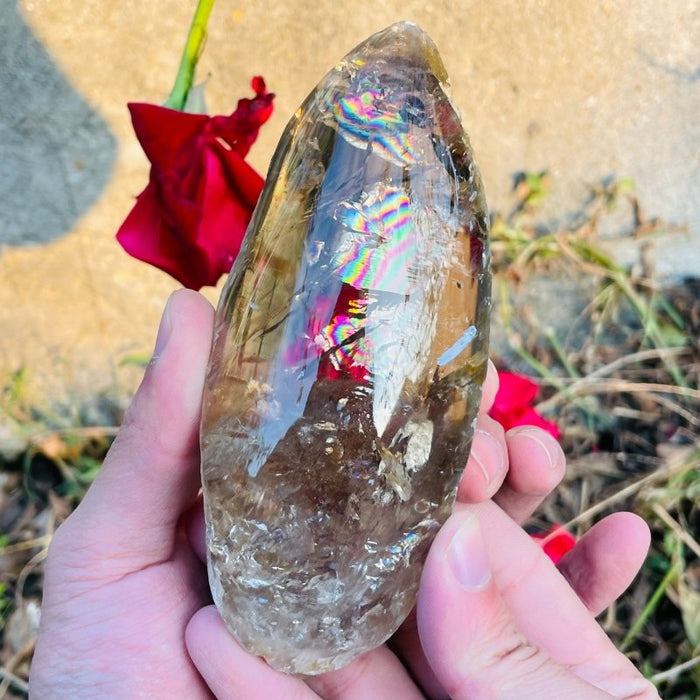 3 Pieces Large Beautiful Rainbow Polished Clear Quartz Smoky Quartz