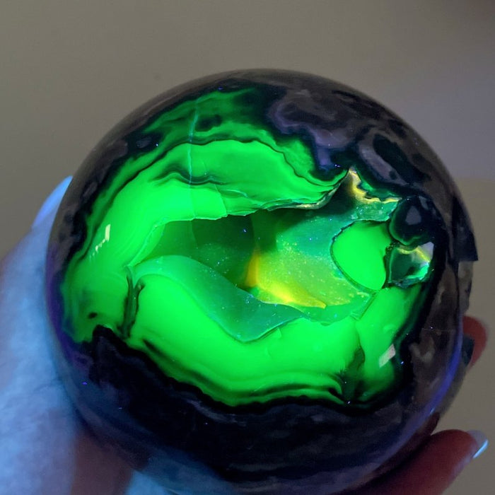 3 Pieces Large Druzy Geode Volcano Agate Sphere (UV REACTIVE)