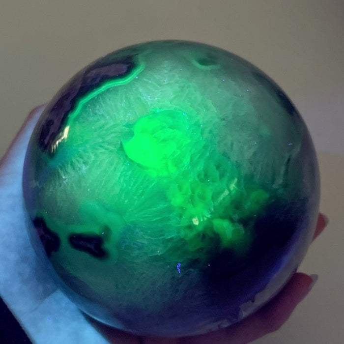 3 Pieces Large Druzy Geode Volcano Agate Sphere (UV REACTIVE)