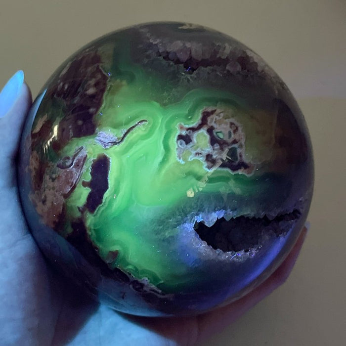 3 Pieces Large Druzy Geode Volcano Agate Sphere (UV REACTIVE)