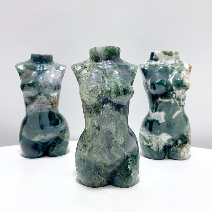 3 Pieces Large Moss Agate Goddess Carving