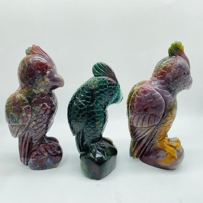 3 Pieces Large Ocean Jasper Parrot Carving