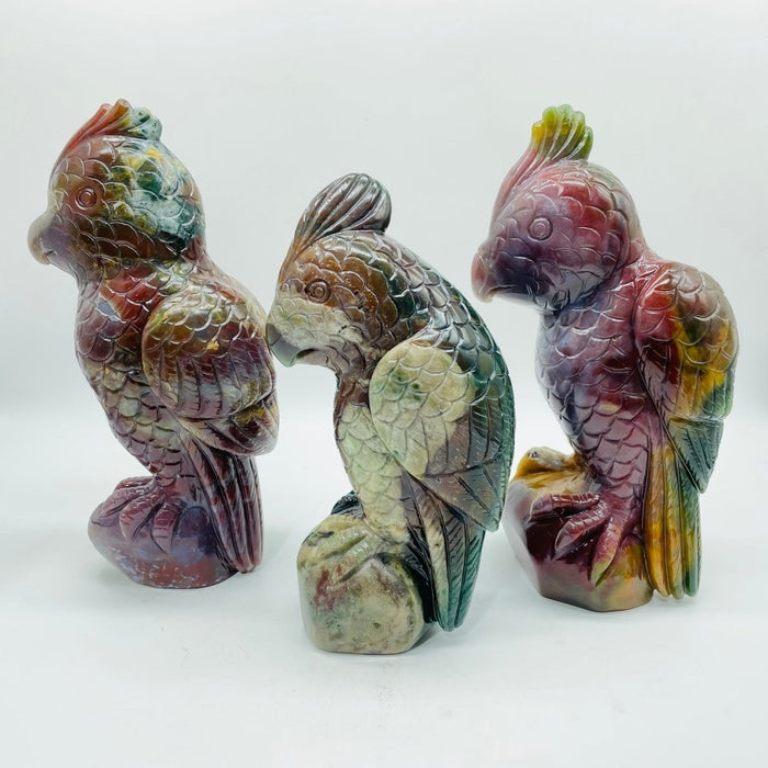 3 Pieces Large Ocean Jasper Parrot Carving