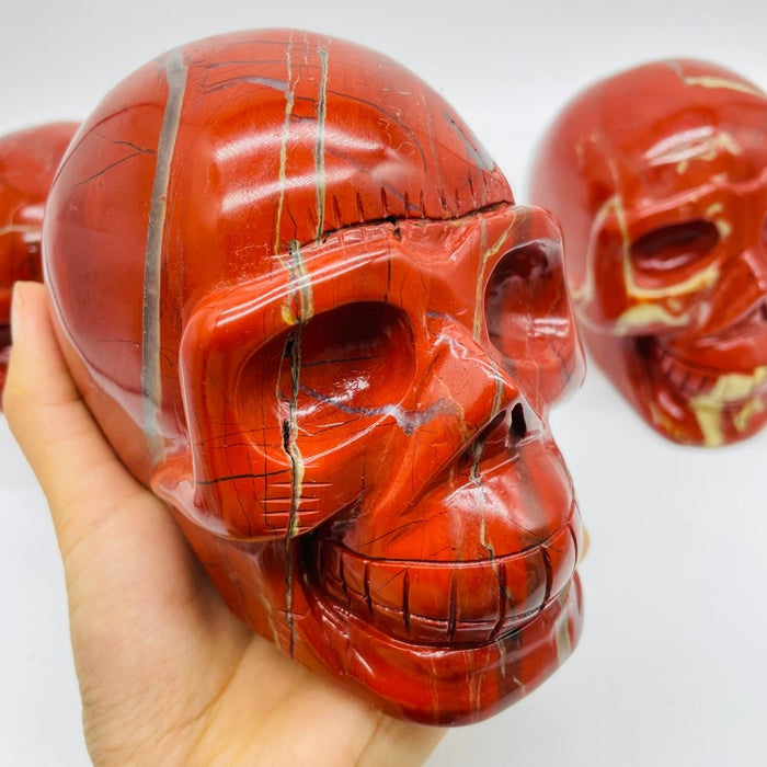 3 Pieces Large Red Jasper Skull Carving