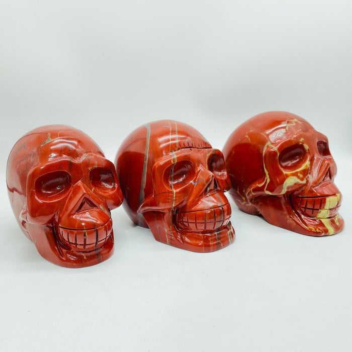 3 Pieces Large Red Jasper Skull Carving
