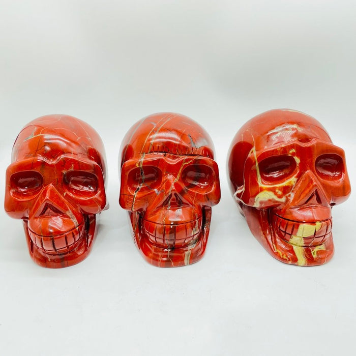 3 Pieces Large Red Jasper Skull Carving