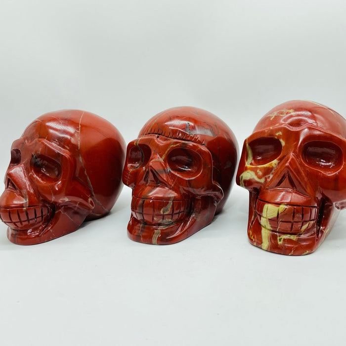 3 Pieces Large Red Jasper Skull Carving