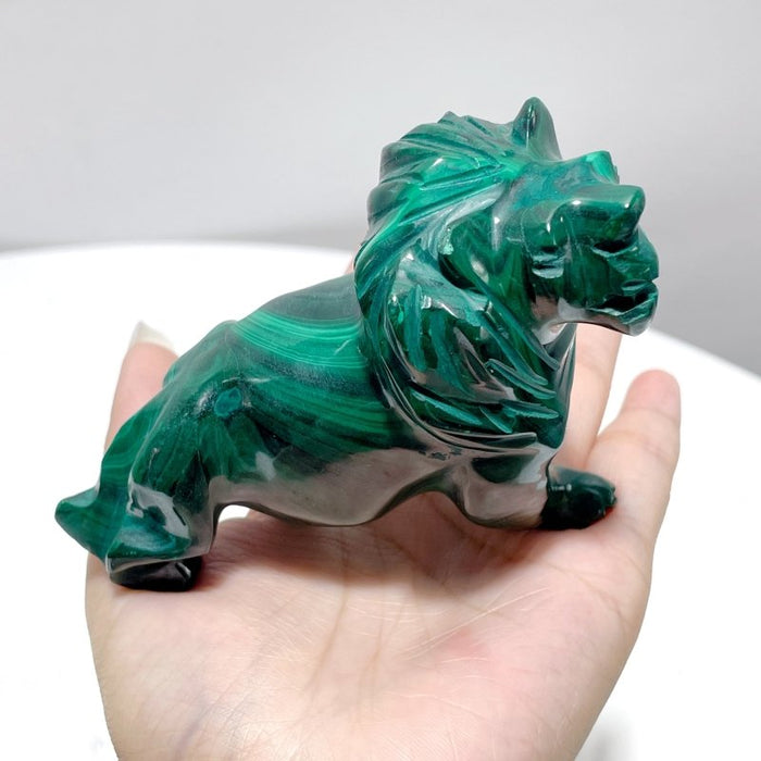 3 Pieces Malachite Lion Carving