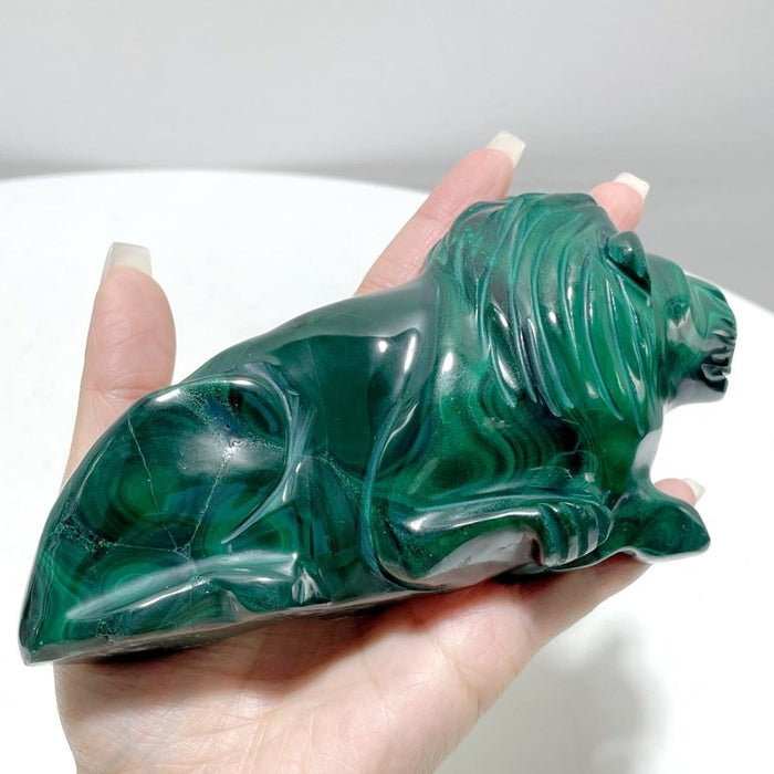 3 Pieces Malachite Lion Carving