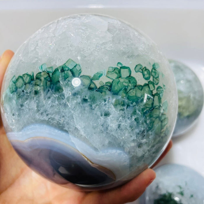 3 Pieces Unique Green Agate Spheres