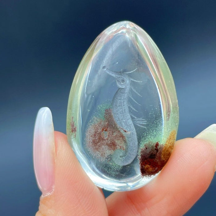 3 Pieces Unique Seahorse Garden Quartz Inner Scene Carving