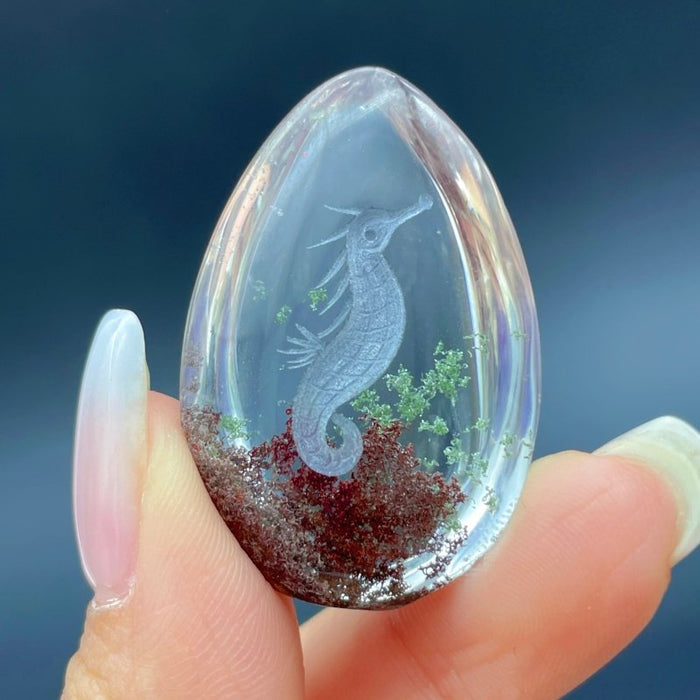 3 Pieces Unique Seahorse Garden Quartz Inner Scene Carving