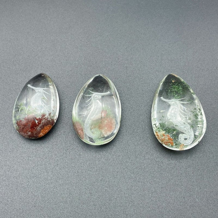 3 Pieces Unique Seahorse Garden Quartz Inner Scene Carving