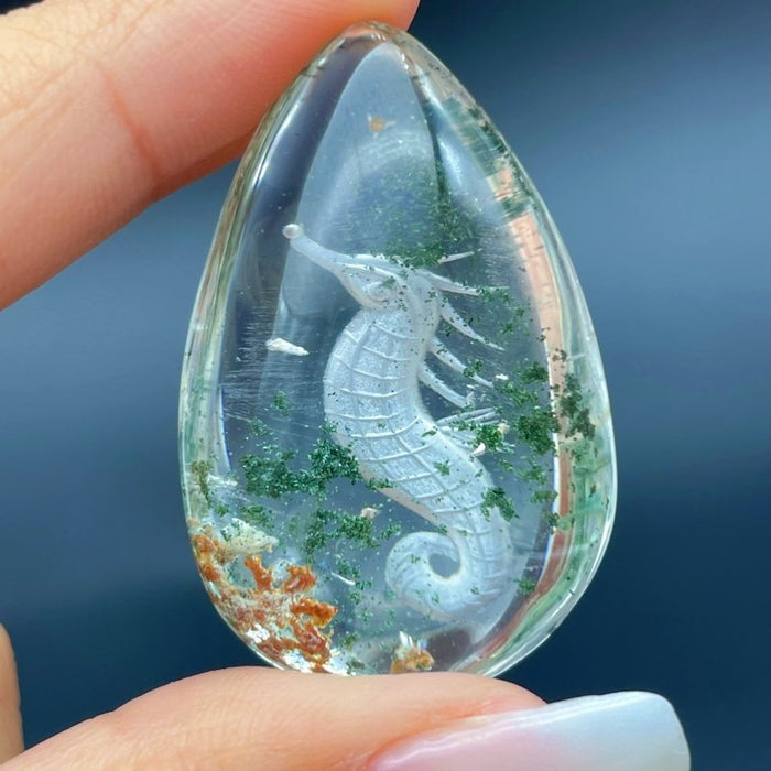 3 Pieces Unique Seahorse Garden Quartz Inner Scene Carving