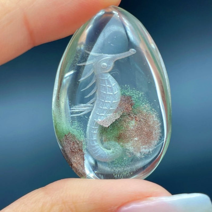 3 Pieces Unique Seahorse Garden Quartz Inner Scene Carving