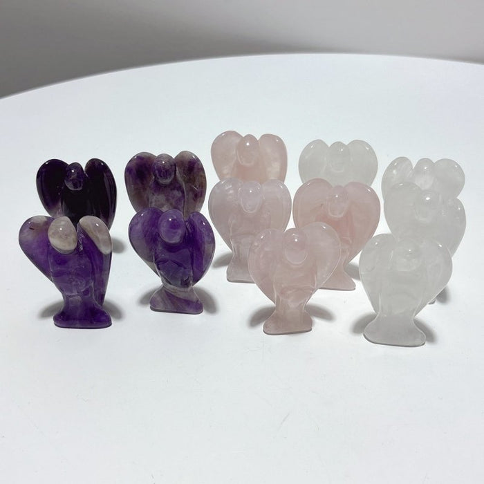 3 Types 2inch Angel Carving Wholesale Clear Quartz & Rose Quartz