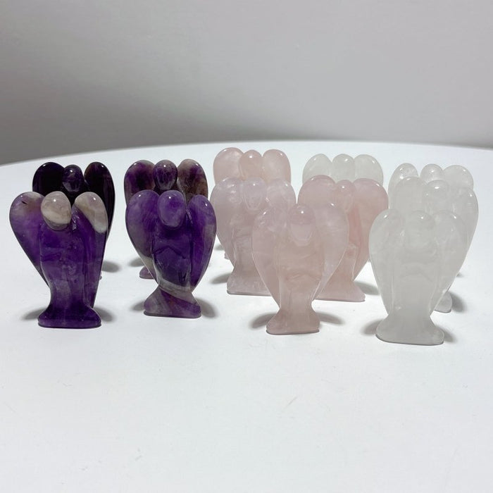 3 Types 2inch Angel Carving Wholesale Clear Quartz & Rose Quartz